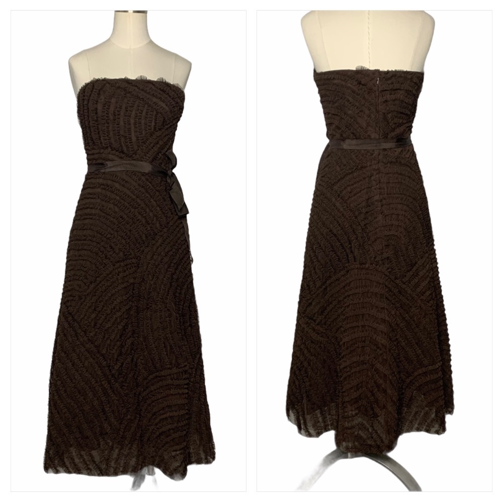 Bcbgmaxazria cocktail dress Brown Ruffle 6